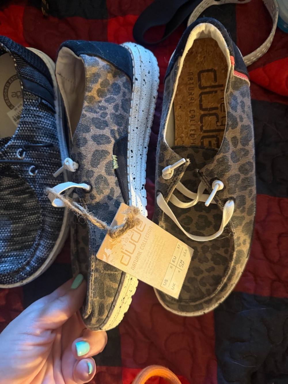 Hey Dude Leopard-Print Slip-On Sneakers in Gray and White